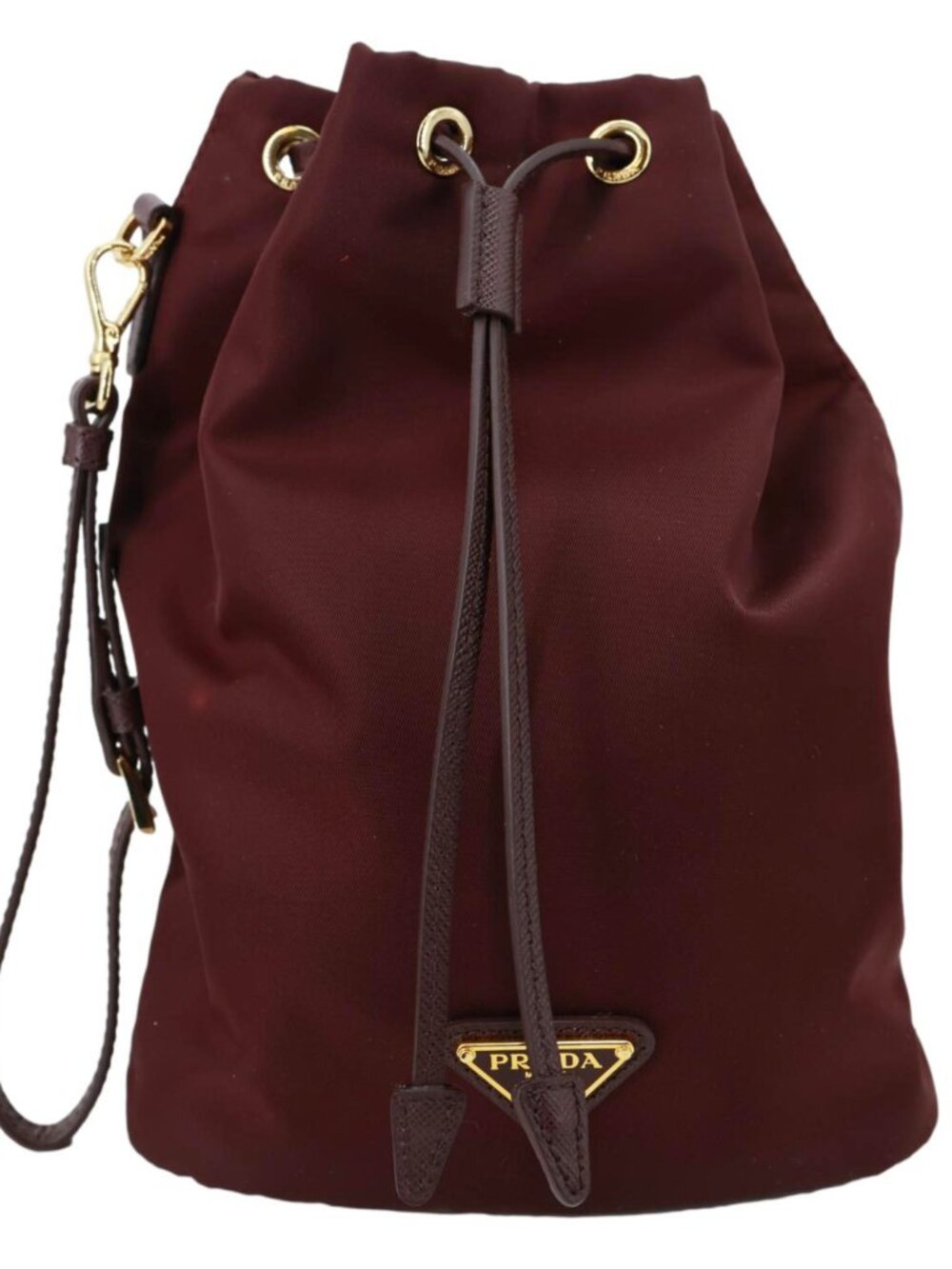 Prada Re-Nylon Drawstring Pouch Bucket Bag Burgundy